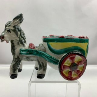 Vintage Donkey Pulling Cart Planter Yellow Green Cart - Italy