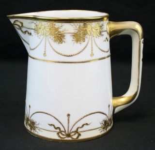 Vintage Rc Royal Crockery Nippon Pitcher Hand - Painted W/ Gold Encrusted Moriage