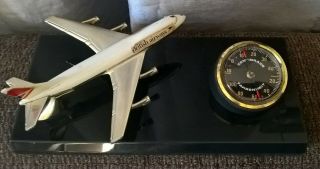 Vintage Desktop Model British Airways Boeing 747 Airplane On Barometer Stand