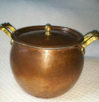 Beautyful Antique Vintage Hand Hammered Copper Pot with Lid and Iron Handle 2