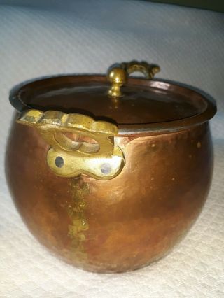 Beautyful Antique Vintage Hand Hammered Copper Pot with Lid and Iron Handle 3