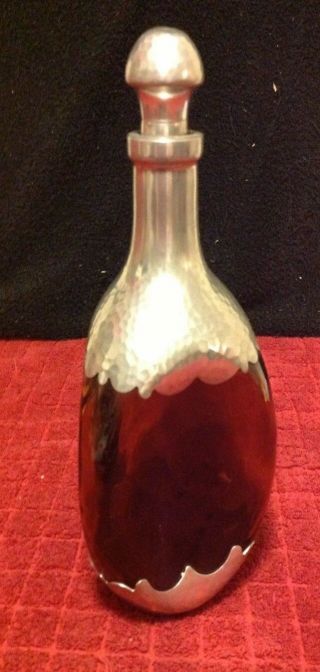 Vintage Royal Holland Daalderop Pinched Hammered Pewter Amber Decanter Bottle