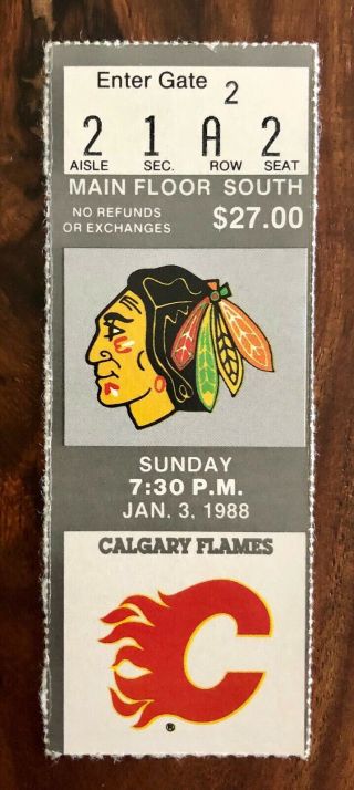 Nhl Calgary Flames Vs Chicago Black Hawks Ticket Stub - January 3,  1988
