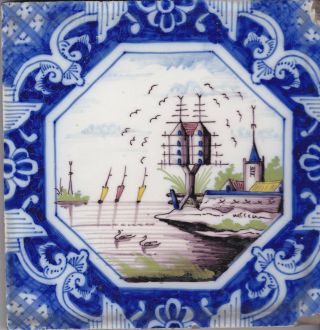 Large Delft Tile 18th - 19th Century (d 94) Dove Cot