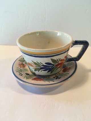 Vintage Henriot Quimper French Pottery Cup And Saucer - Breton Man