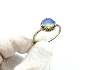 Antique Art Deco Silver Plated Moonstone Glass Ring Size – R/s