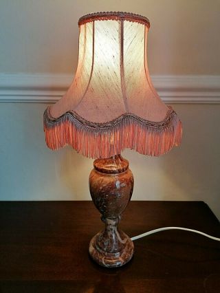 Gorgeous Vintage Pink Alabaster Table Lamp With Shade - In Order