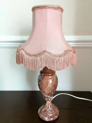 GORGEOUS VINTAGE PINK ALABASTER TABLE LAMP with SHADE - in ORDER 2