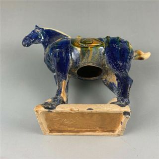 Chinese Antiques Hand Make Porcelain Tri Colored Glazed Pottery War Horse Statue