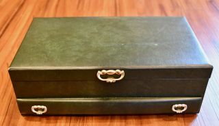 Vintage,  Buxton Jewelry Box,  Green Mid Century 3 Tier 15”x8 " X5 "
