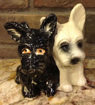 Vntg Ceramic Twin Scottie Dogs 5 " Planter Cairn & Scottish Terrier 1950s Japan