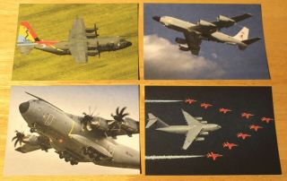 4 X Raf Royal Air Force C - 130,  Rc - 135,  A400m,  C - 17 & Red Arrows Postcards