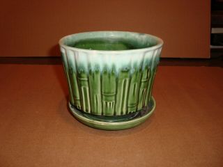 Vintage Mccoy Green Bamboo Flower Pot Planter 0373 4 - 1/2 " Tall