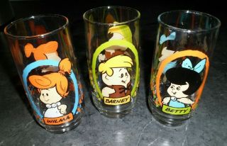 Vtg 1986 Pizza Hut Promo Flintstone Kids Barney Wilma Betty Drinking Glass Guc