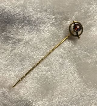 Antique Edwardian Circa 1910 9ct Solid Gold & Ruby Lapel / Tie / Stick Pin.