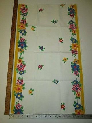 Vintage Cotton Fabric Kitchen Dish Towel Or Runner With Floral Design