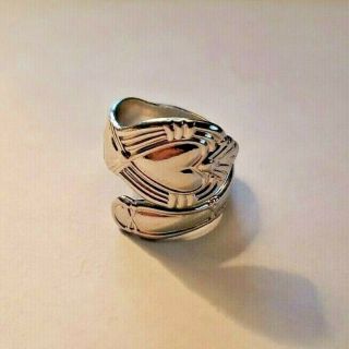 Vintage Sterling Silver Heart Spoon Wrap Ring Hallmarked Uncas Mfg Size 7