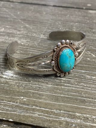 Antique “navajo” Turquoise Stone Sterling Silver Cuff Bracelet