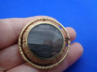 Large Antique Victorian Pinchbeck Swivel Mourning Photo Locket Brooch