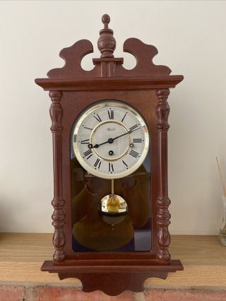 Vintage Hermle Westminster Chime 5 Rods Wall Clock With Key.