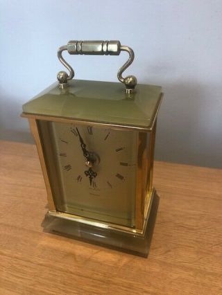 Vintage Brass And Onyx Carriage / Mantel Clock By Dominion