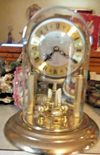 Vintage Elgin Anniversary Quartz Clock With Glass Dome