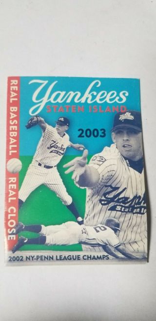 2003 Staten Island Yankees Pocket Schedule Minor League Baseball