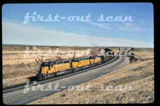 Slide - Union Pacific Up 3507 Sd40 - 2 Action On Frt Archer Wy 1989