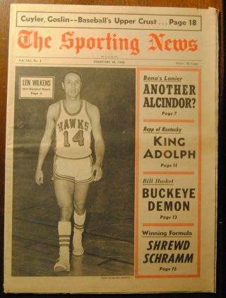 1968 The Sporting News - St Louis Hawks Lenny Wilkens