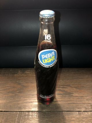 Vintage Pepsi Light 16 Ounce Bottle Full Capped Sugar Cola & Lemon Beverage