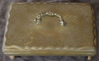 Vintage Solid Brass Footed Trinket Box – Hinged Lid – Gdc – Embossed Pattern