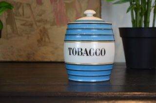 Vintage 1950s Tobacco Porcelain Jar - Blue & White Rippled Design