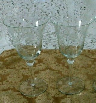 Set Of 2 Vintage Stemmed Wine Glasses Crystal Goblets Floral Etched