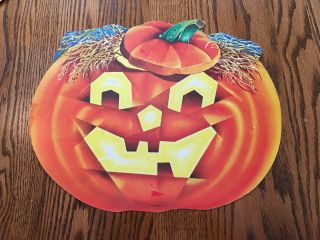 Vtg Dennison Halloween Die Cut Cardboard Pumpkin Straw Decoration Large 16 " 6