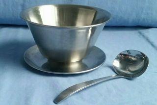 Leonard Round Stainless Steel Gravy Boat Sauce Bowl With Ladle Vintage