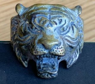 Antique Ring In The Form Of A Lion’s Head Detail Silver Gilt (?)