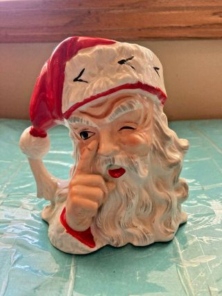 Enesco Ceramic Santa Claus Head Vtg Coffee Mug Planter With Finger On Nose