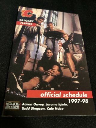 1997 - 98 Calgary Flames Hockey Pocket Schedule Aaron Gavey,  Iginla,  Simpson,  Hulse