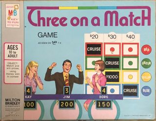 Vintage Family Board Game Three On A Match Milton Bradley Complete 1972 Mb Tv