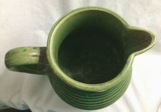 Vintage 1920 ' s McCoy Arts & Crafts Green Ring ware Yellowware Pottery Pitcher 3