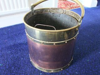 Vintage Copper And Brass Bucket For Logs Or Coal Or Christmas Tree With Liner.