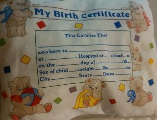 Vintage Birth Certificate Baby Pillow Teddy Bears