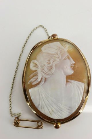 Antique Victorian / Edwardian 9ct Gold Plated Hand Carved Shell Cameo Brooch