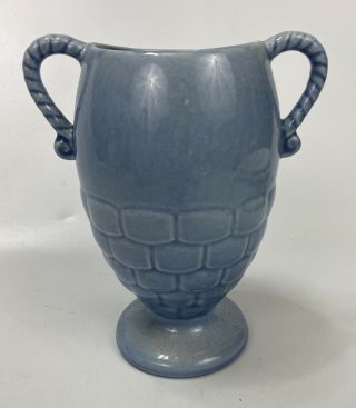 Vintage Red Wing Ceramic Pottery Basketweave 7 " Vase Light Blue 1088 Euc