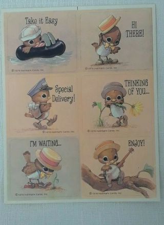 Vintage 1976 Hallmark Cards Spencer Sparrow Bird Sticker Sheet Sweet Messages