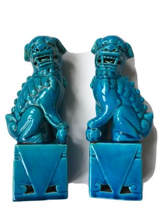 Vintage Decorative Pair Chinese Foo Dogs Turquoise