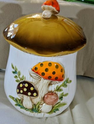 Vintage Sears Merry Mushroom 11.  5 " Ceramic Canister With Lid 1977 Euv