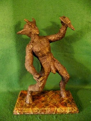 Antique Patina Style Bronzed Nude Devil Satyr Pan Occult Sculpture Male Figure