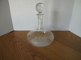 Vintage Etched Glass Liquor Decanter W/ Glass Ball Stopper Tall Ship Cutty Sark