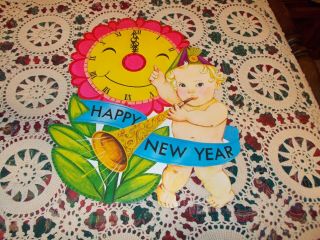 Vtg Diecut Happy Year Baby Year Cardboard Decoration Large 16 "